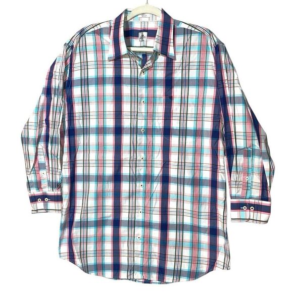 Peter Millar Shirt Blue Plaid Long Sleeve Casual Preppy Button Down Men Size L - Picture 1 of 11